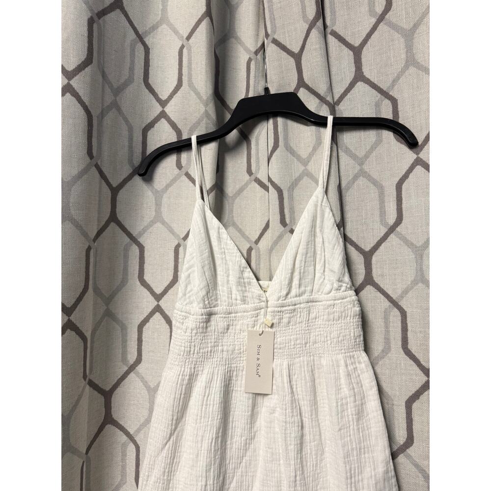Sim & Sam White Cotton Dress Medium V-Neck Open Back Boho Cottagecore Summer - Picture 5 of 15